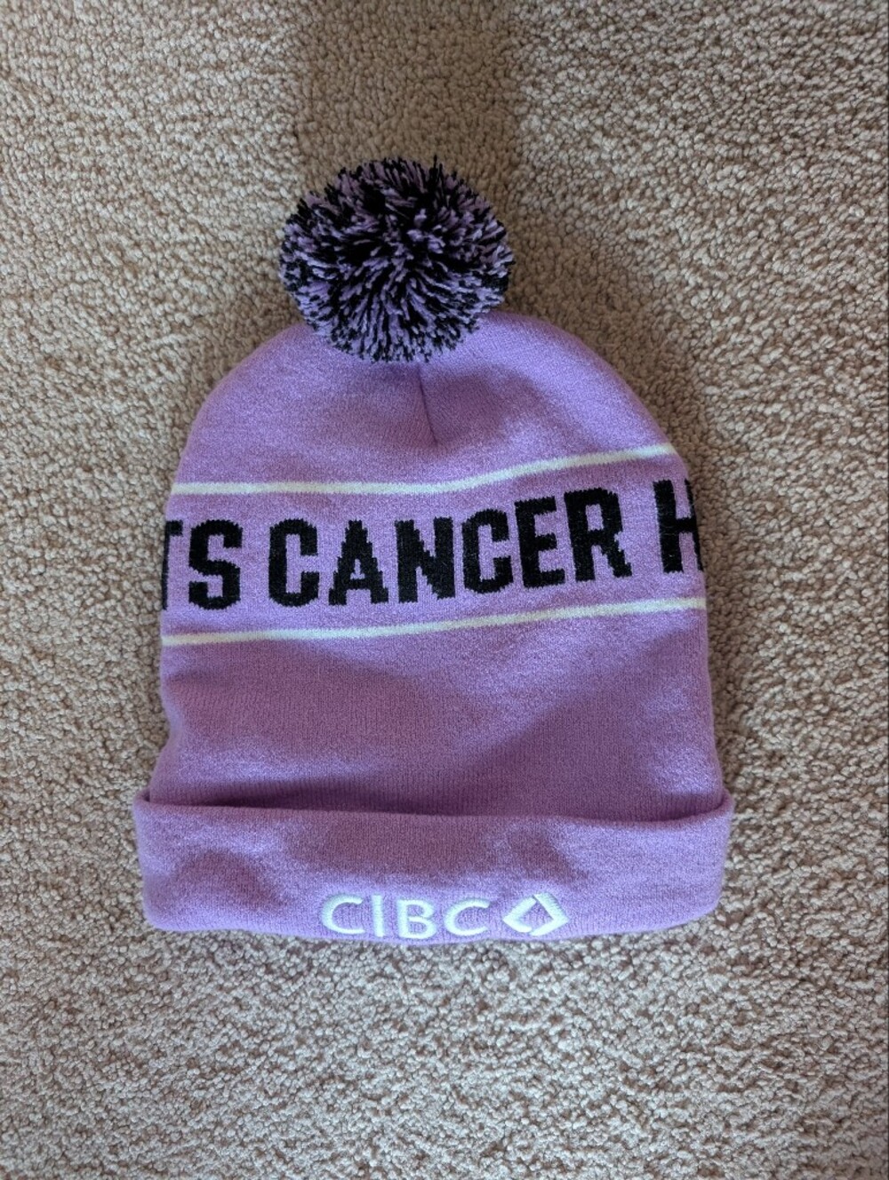 Chicago Blackhawks Purple Hockey Fights cancer Pom Beanie - Picture 2 of 2